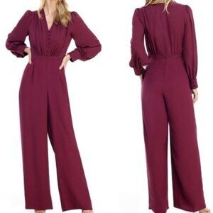 Gal Meets Glam Boysenberry Long Sleeve V Neck Jumpsuit Size 6